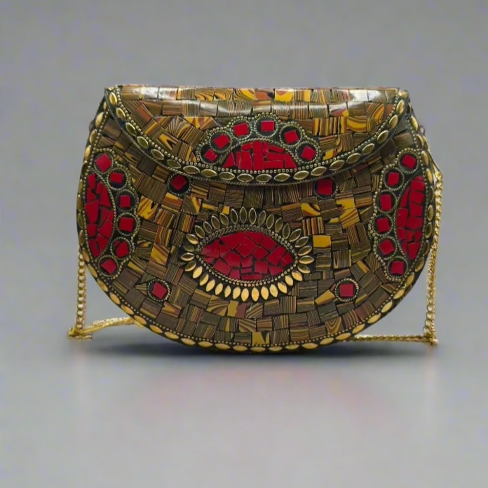 Elegant Mosaic Clutch with Gold Chain